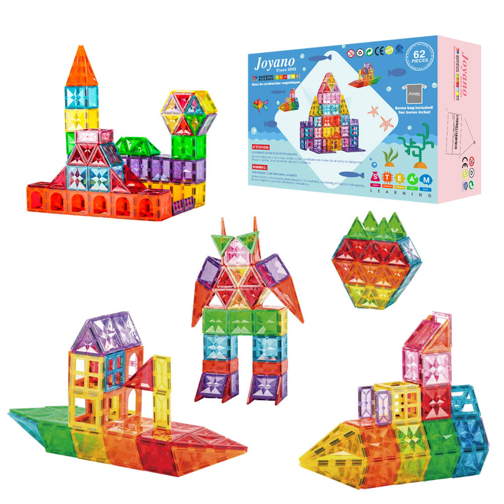 Joyano 62 Pieces Magnetic Blocks Magnet Building Block Brick Tiles ...